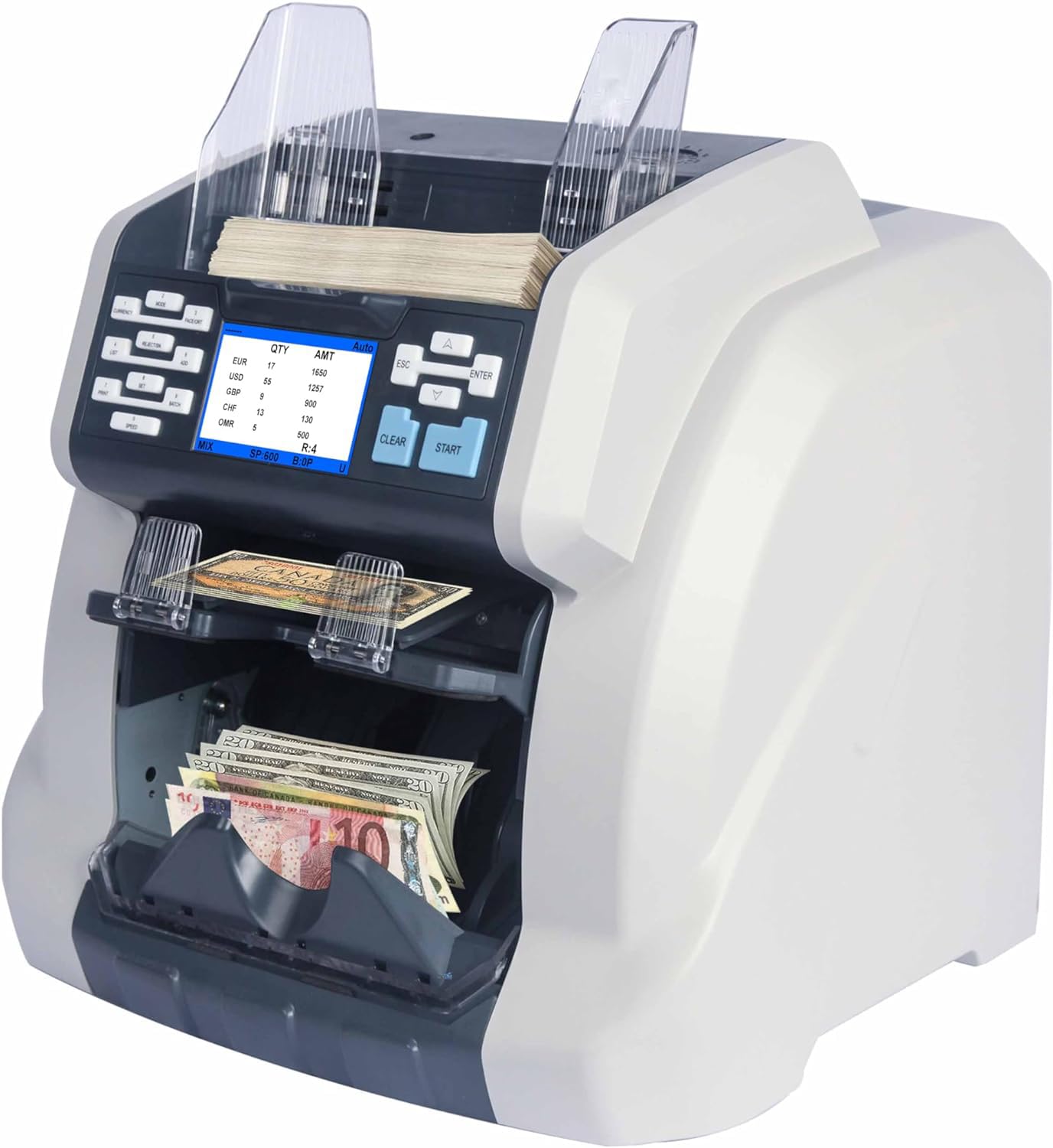 RIBAO TECHNOLOGY Ribao BCS-160 Two-Pocket Mixed Denomination Money Counter, UV/MG/MT/IR/CIS Bank Grade Counterfeit Detection Serial Number Record Cash Bill Counter & Sorter, 2-Year Warranty