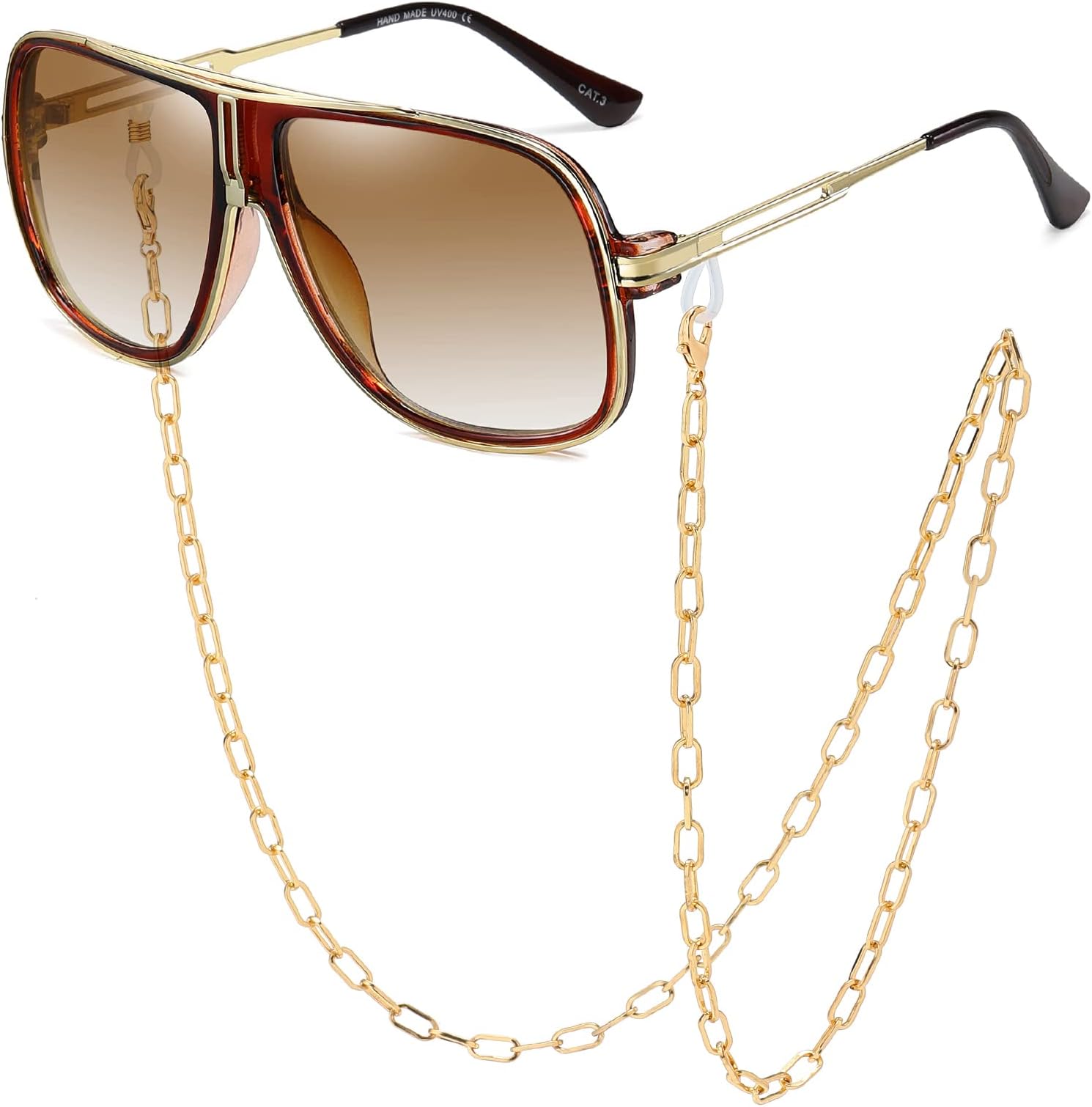 SHEEN KELLY Oversized Retro Chain 80s Vintage Pilot Sunglasses Men Classic Cowboy Eyewear Gradient Clear Lens