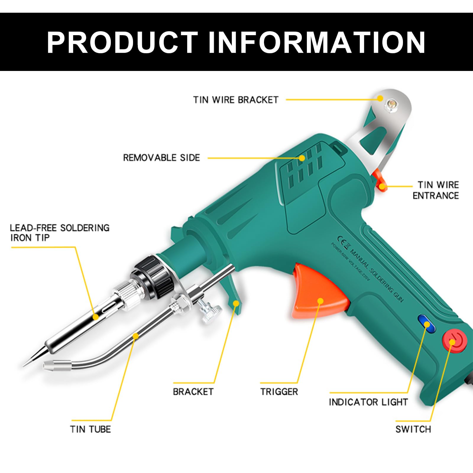 Soldador automático de mano, kit de pistola de soldar electrónica de 60 W con bomba desoldadora, 2 pinzas, alambres de soldar y soporte, soldador de mano