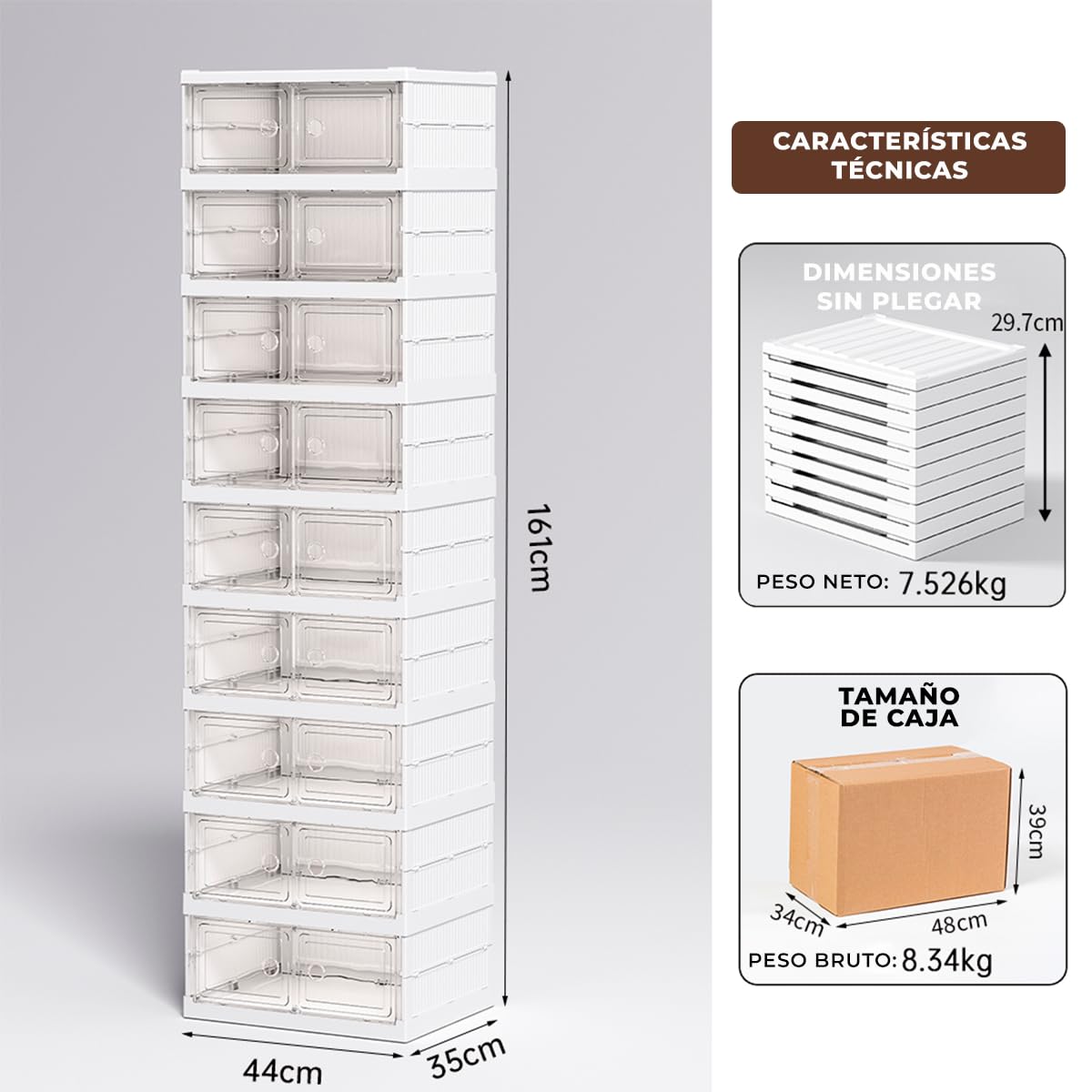 Zapatero Plegable. Organizador de Zapatos de Plástico para Entrada, Armario y Recibidor. Cajas para Zapatos Apilable con 6 Puertas Imantadas. Armario Zapatos. (9Compt)