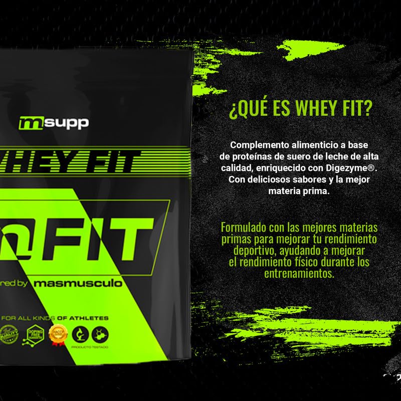 MASmusculo - Whey FIT - Proteína Whey - Proteína Suero de Leche - 2 kg - Bolsa para 2 Meses - Regeneración Muscular - Mejora el Rendimiento - Fresa