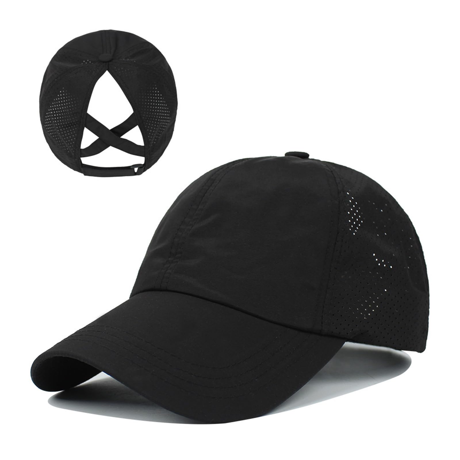 Fadcaer Ponytail Gorra de Béisbol para la Mujer, Criss Cross Ponytail Gorra de Béisbol de Secado Rápido de Malla Gorro Ajustable con Ponytail Agujero Sombrero de Verano Cola de Caballo