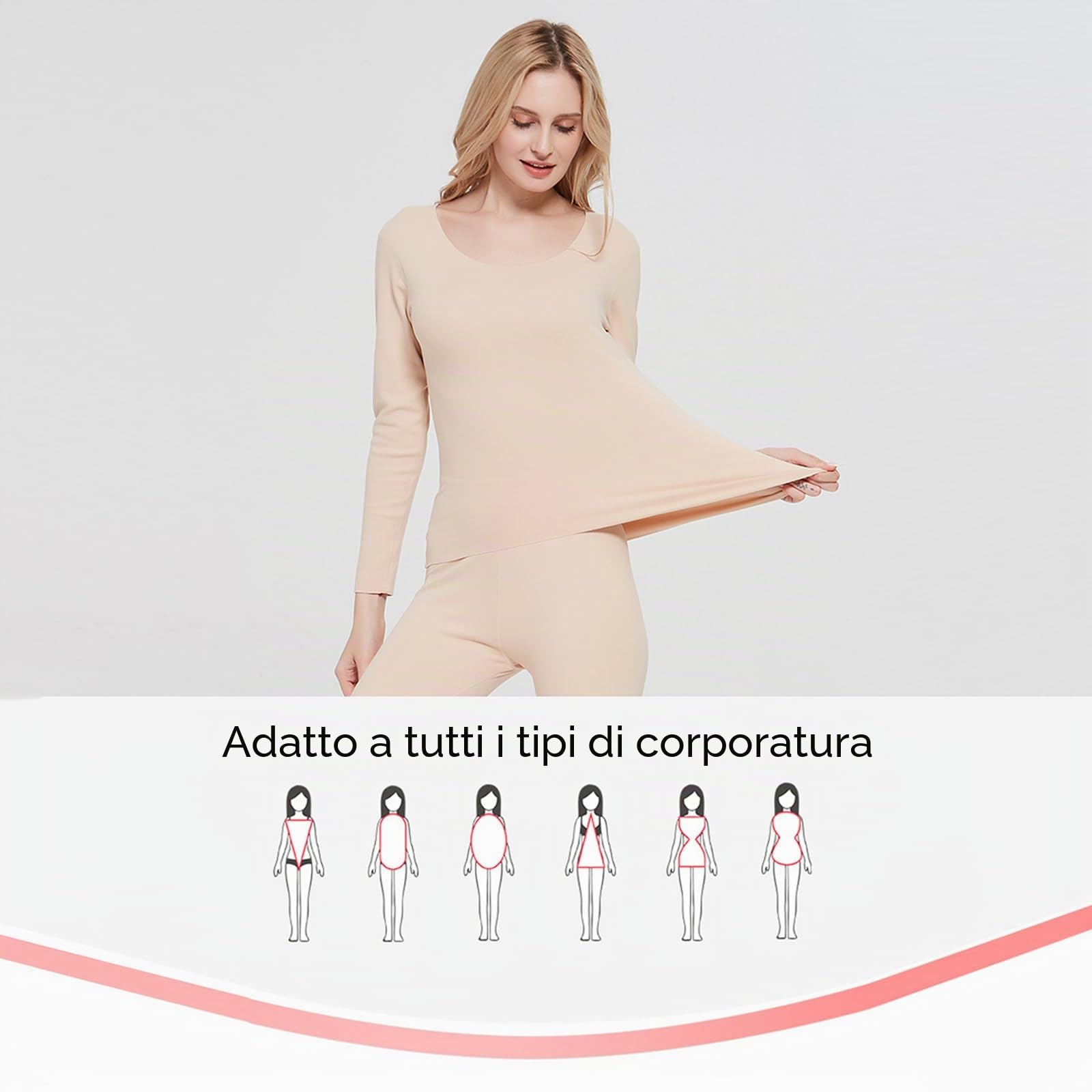 Intimo Termico Set Donna Maglia Termica a Maniche Lunghe e Pantaloni Biancheria Intima Termica Base Layer Traspirante Senza Cucitura, Ultra Morbido Completo Termico Invernale