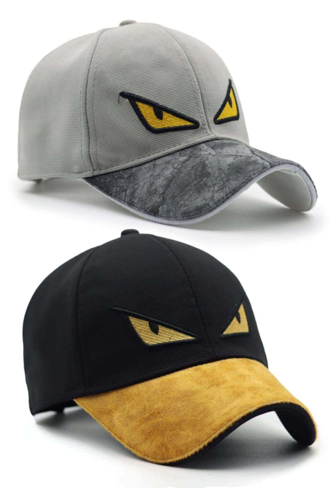 Baseball Cap with Monster Eyes Embroidery, Black and Yellow, Adjustable Snapback Hat-image-18