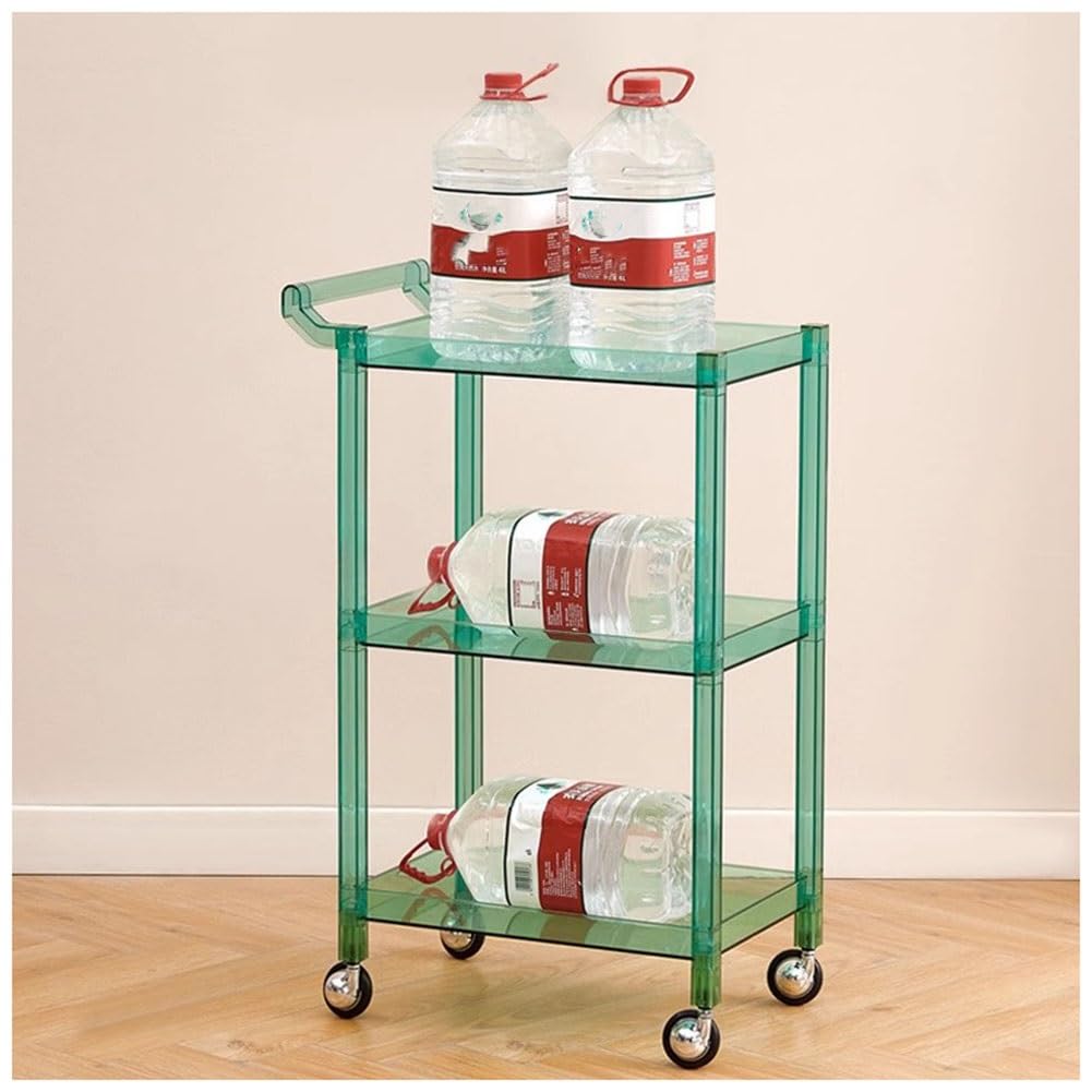 Carrito de salón con almacenamiento acrílico y ruedas, carrito de peluquería multiusos para esteticistas, organizador de 3 niveles, color verde