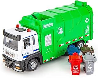 1:32 レクリエーション車 ままごとごっこ遊び ごみ収集車しゅうしゅうしゃ清掃車 グリーン はたらく車のおもちゃ ゴミ箱付き4個入り