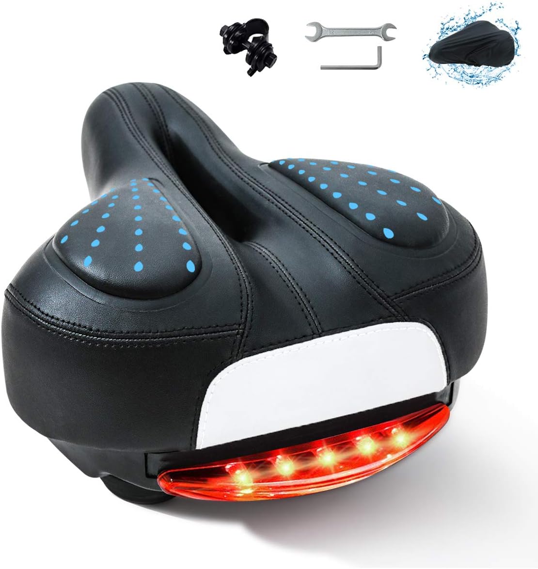 Prodigen Comfort Gel Bike Seat for Women or Men, Bicycle Saddle Replacement Padded Soft High Density Memory Foam with Dual Shock Absorbing Rubber Ball Suspension Universal Fit for Indoor/Outdoor Bikes