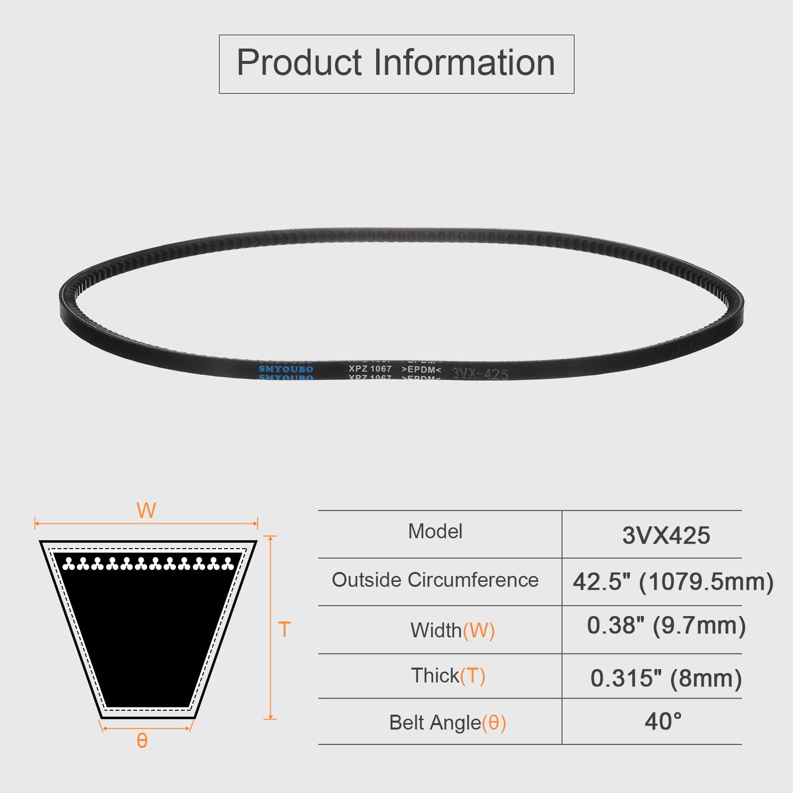uxcell 2pcs 3VX425 Rubber V-Belt, Raw Edge Cogged Industrial V Belt 42.5" Length x 0.38" Width x 0.32" Thickness — Amazon image 2