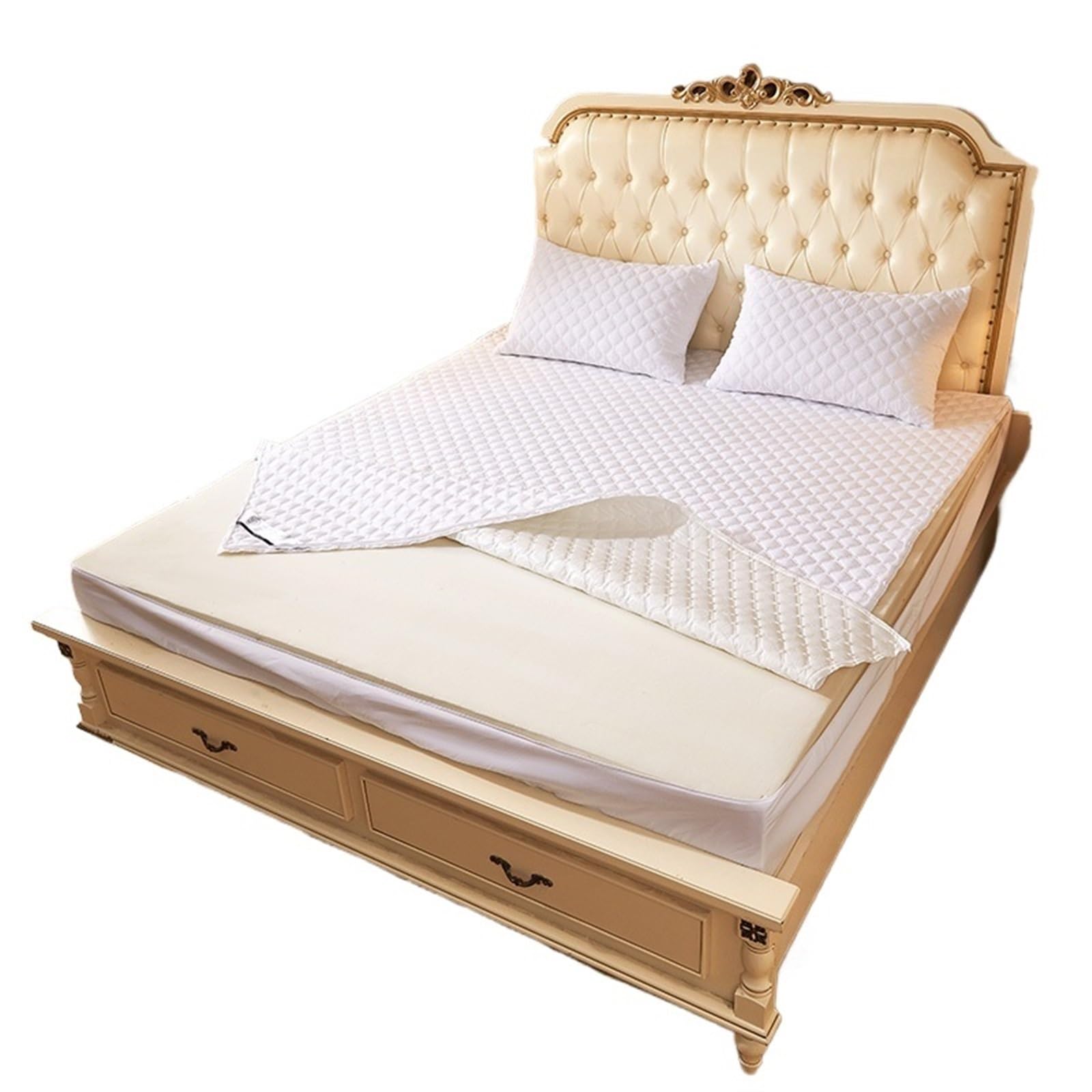 Funda Colchon Impermeable Funda de colchón Impermeable, Cubierta de Cama de Color sólido, Tipo Cremallera, Protector de colchón Acolchado de Seis Lados, Todo Incluido(Chun BAI se,90x200x20cm)