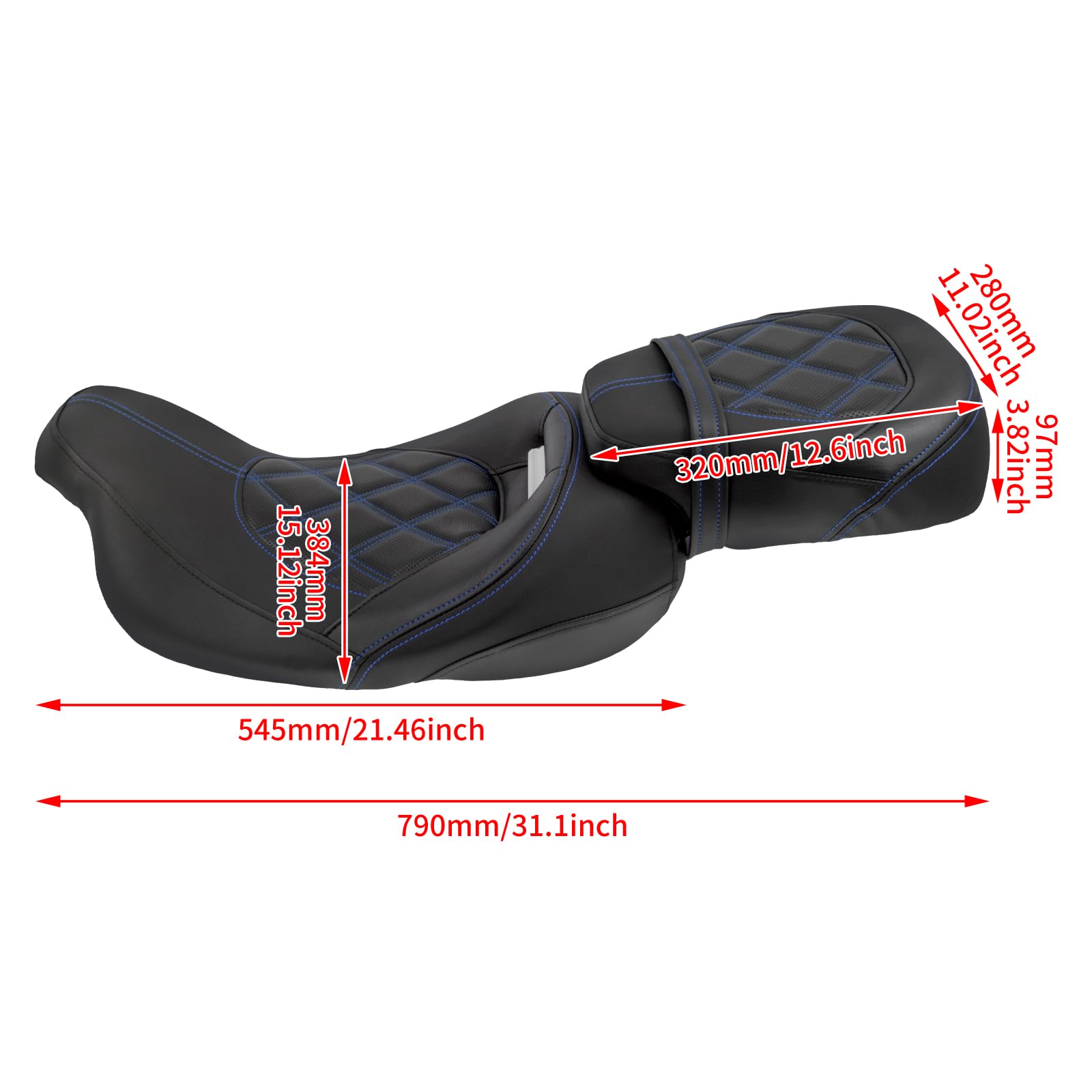 Niskoprofilowy zestaw siodełka pasażera pasuje do Harley Touring Road King FLHR Street Glide FLHX Road Glide FLTRX CVO Street Glide FLHXSE Electra Glide 2009-Później (niebieskie szwy)