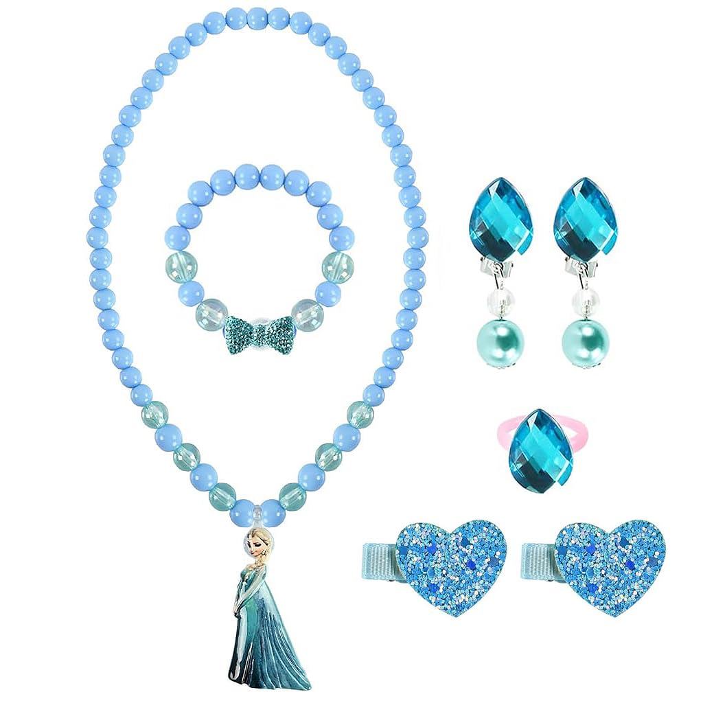 SANNIDHI® 7Pcs Kids Jewellery Set for Girls Princess Elsa Beads Necklace Bracelet Kids Jewelry Set with Earrings, Hair Clips, Rings Dress Up Elsa Accessories for Girls Birthday Christmas Gift (B0CMZCGW6T) Amazon Price History, Amazon Price Tracker