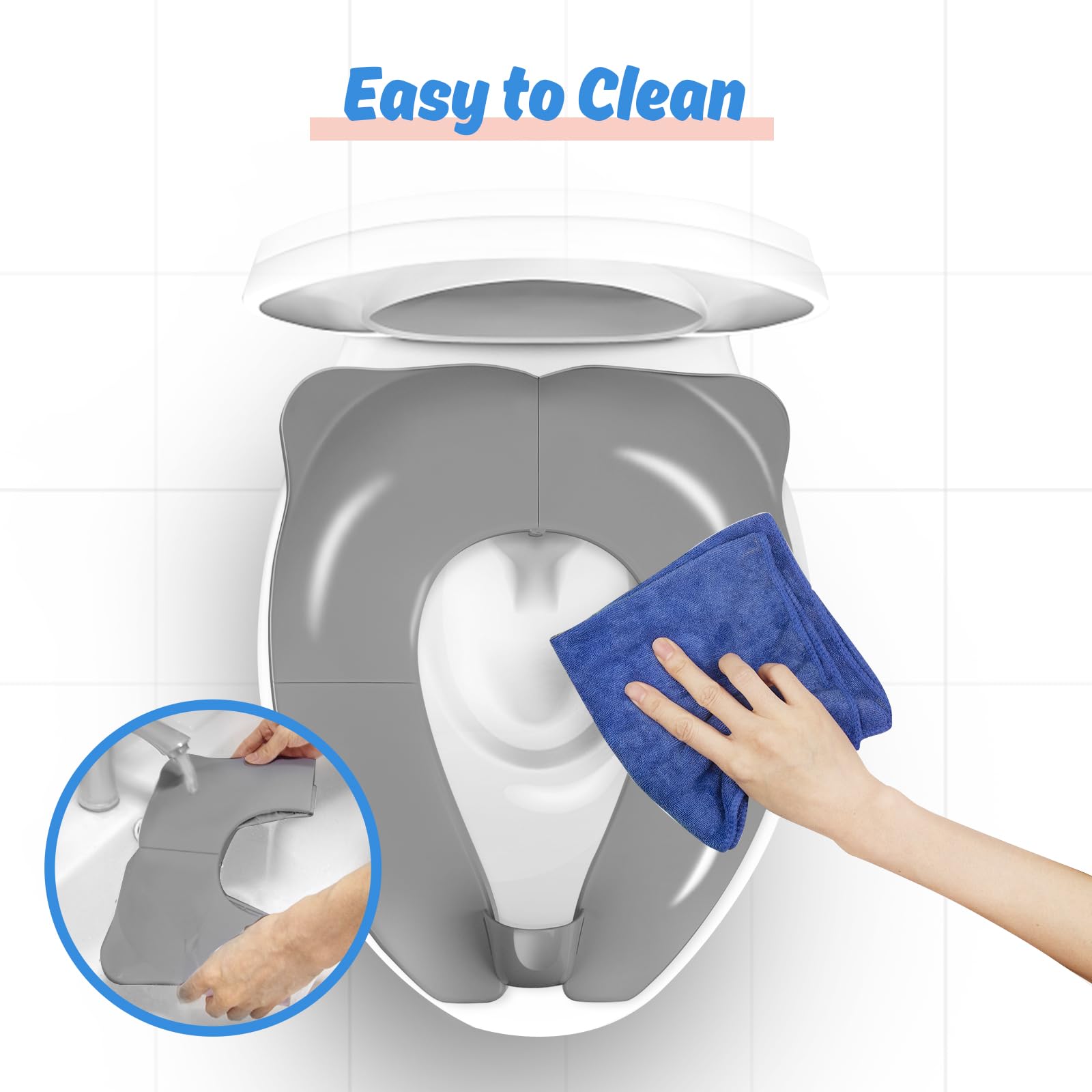 Riduttore WC Bambini, Bambino Riduttore WC Sedile, Portatile Pieghevole Per WC, Riduttore Water Bambini Pieghevole, Potty Training sedile con borsa portaoggetti, Riduttore Water Bambini, Grigio