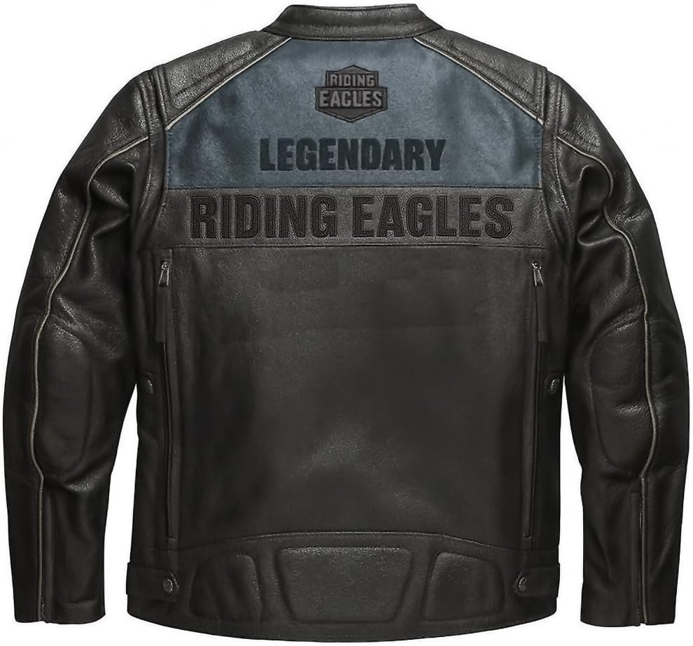 Men's Legendary Coloblocked Black Motorcycle Real Cowhide Leather Jacket with Dual Vents