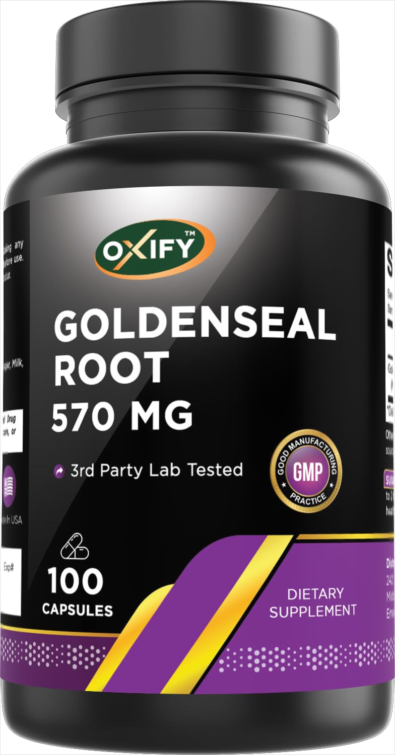 Oxify Goldenseal Root 570 mg, 100 Capsules | Made in USA