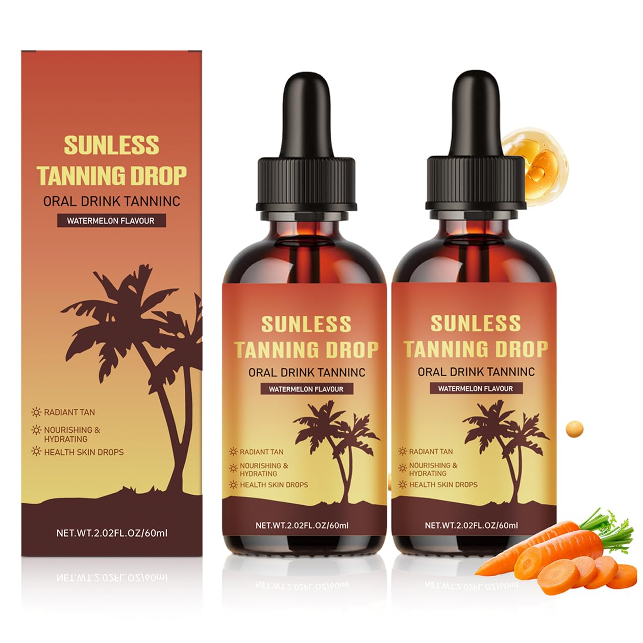 Bräunungstropfen zum Trinken, 2026 Trinkbare Bräunungstropfen, Selbstbräuner tropfen für Gesicht und Körper,Sunless Tanning Drops für natürliche Bräune, Ohne Sonnenschäden,Schnelle Bräunung(2 Flasche)