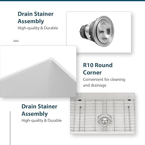 Vista 29 de Fregadero de 33 unidades de arcilla refractaria de 33 x 20 x 10 pulgadas, color blanco, fregadero de cocina de porcelana de cerámica, estilo casa