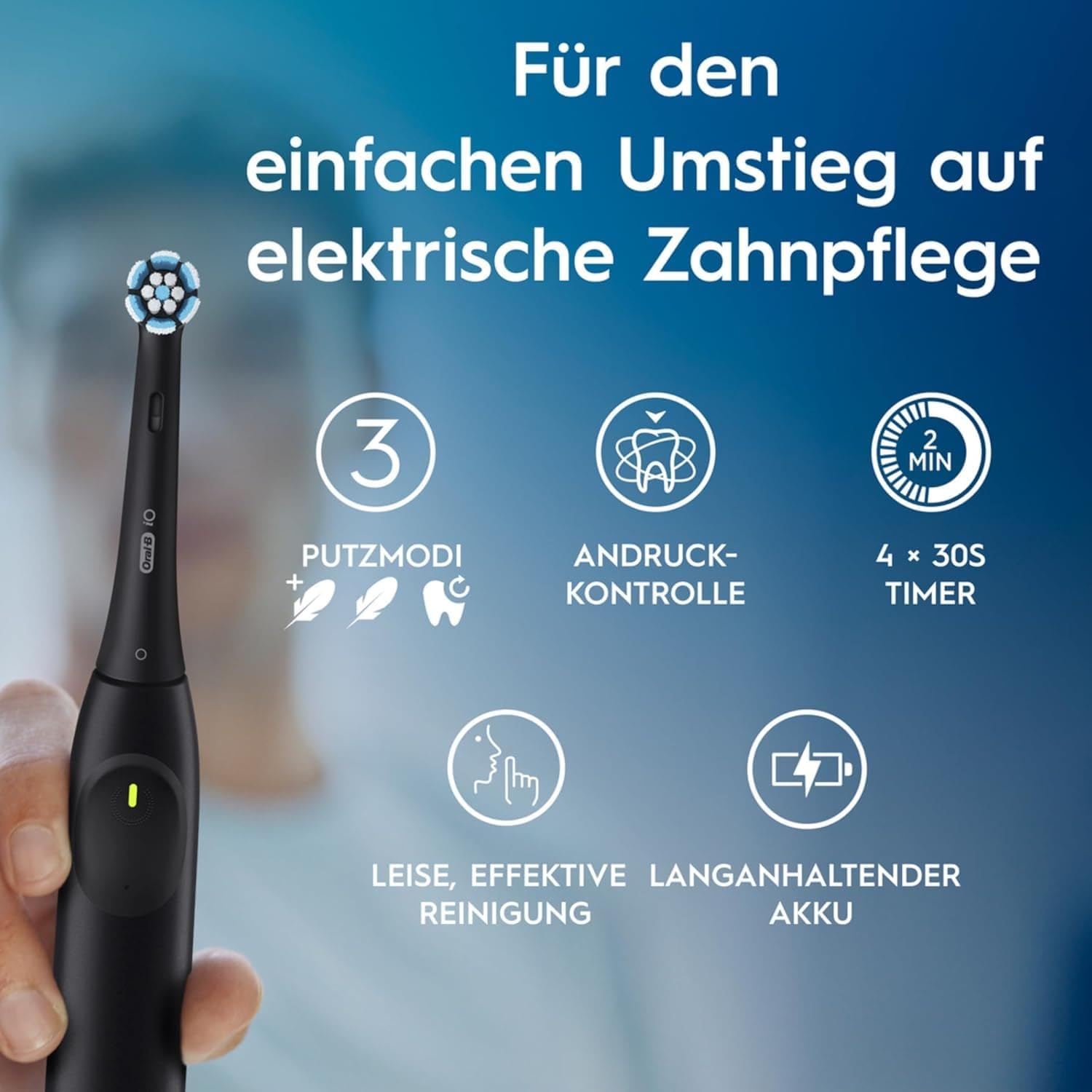 Oral-B iO Series 2 - Cepillo de dientes eléctrico, 1 cepillo, 3 modos de cepillado para el cuidado dental, tecnología magnética, estuche de viaje, diseñado por Braun, Night Black