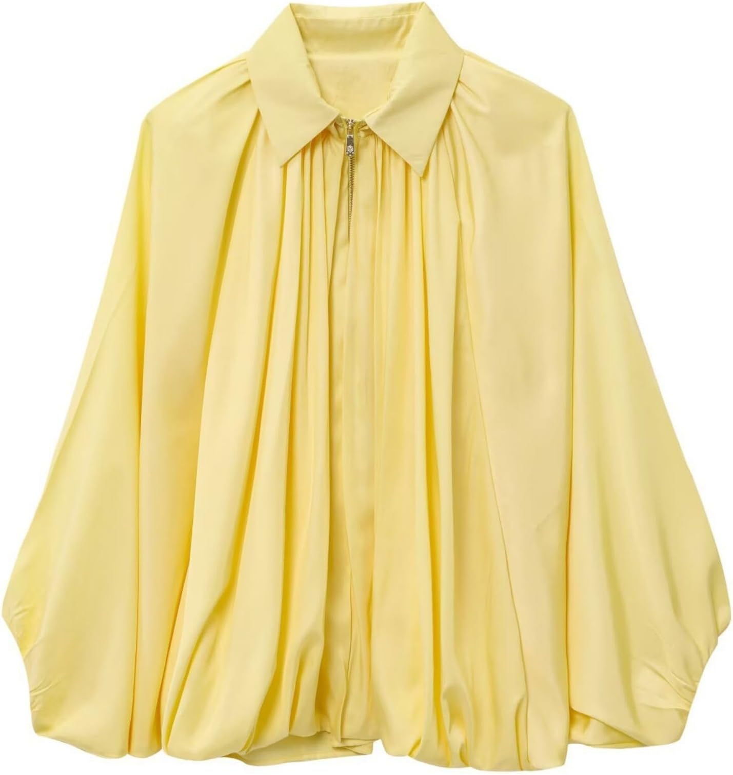 Women’s Puffed Bomber Jacket Trendy Lapel Collar Long Batwing Sleeve Front Zip Oversized Shirts