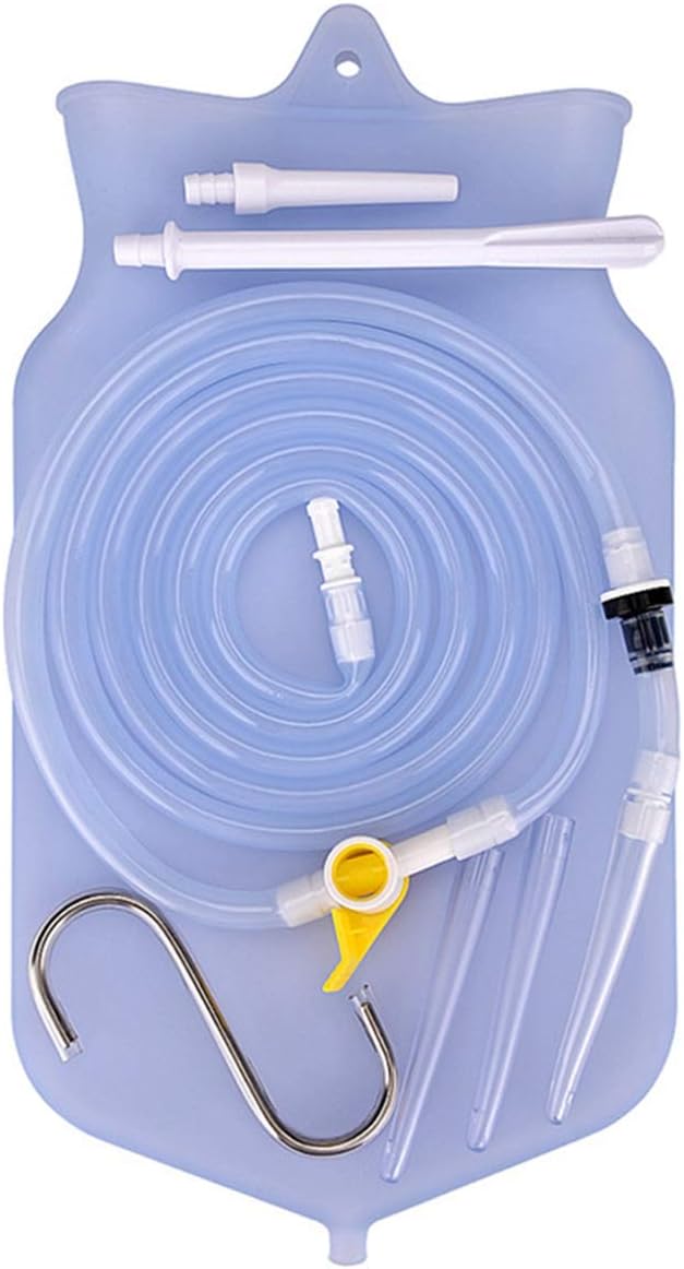 Volking Enema Bag Kit, Non-Toxic Silicone 150cm Long Hose Enema Kit with Easier Flow-Control Clamp for at Home Water & Coffee Colon Cleansing