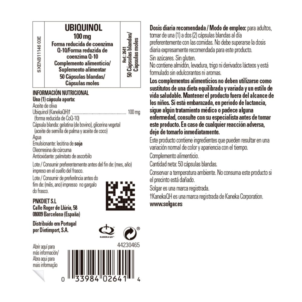 Solgar | Ubiquinol 100 mg | Forma Reducida de Co-Q10 | 50 Cápsulas Blandas
