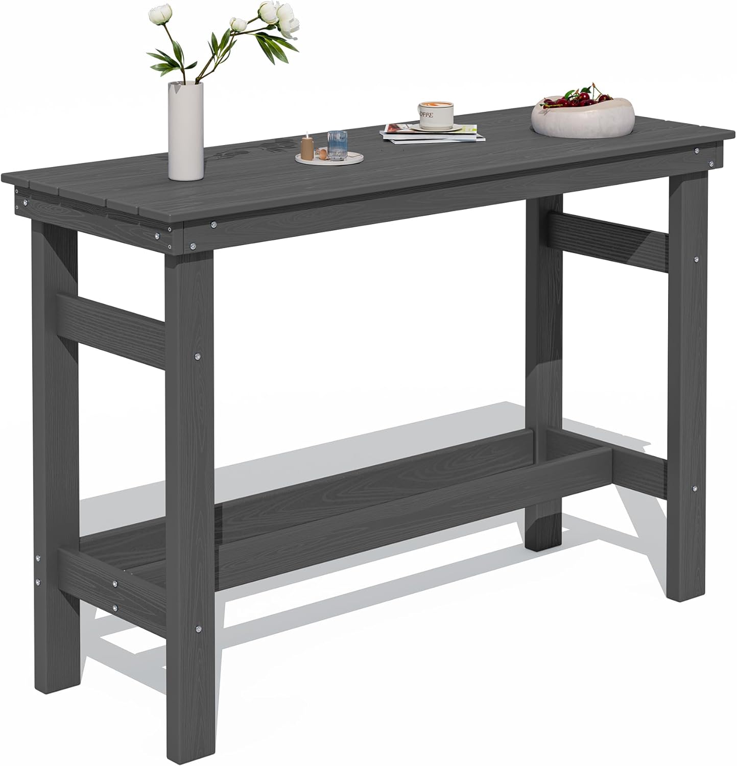 SERWALL 41" Outdoor Bar Table with 1.6" Umbrella Hole, HDPE Patio Bar Counter Height Table, All-Weather Rectangle Bar Table for Backyard, Garden, Poolside, Balcony - Grey