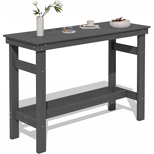SERWALL 41" Outdoor Bar Table with 1.6" Umbrella Hole, HDPE Patio Bar Counter Height Table, All-Weather Rectangle Bar Table for Backyard, Garden, Poolside, Balcony - Grey
