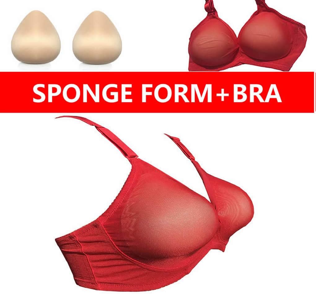 See-Through Seamless Pocket Bra Set Includes a Bra and 2 Sponge Breasts Forms