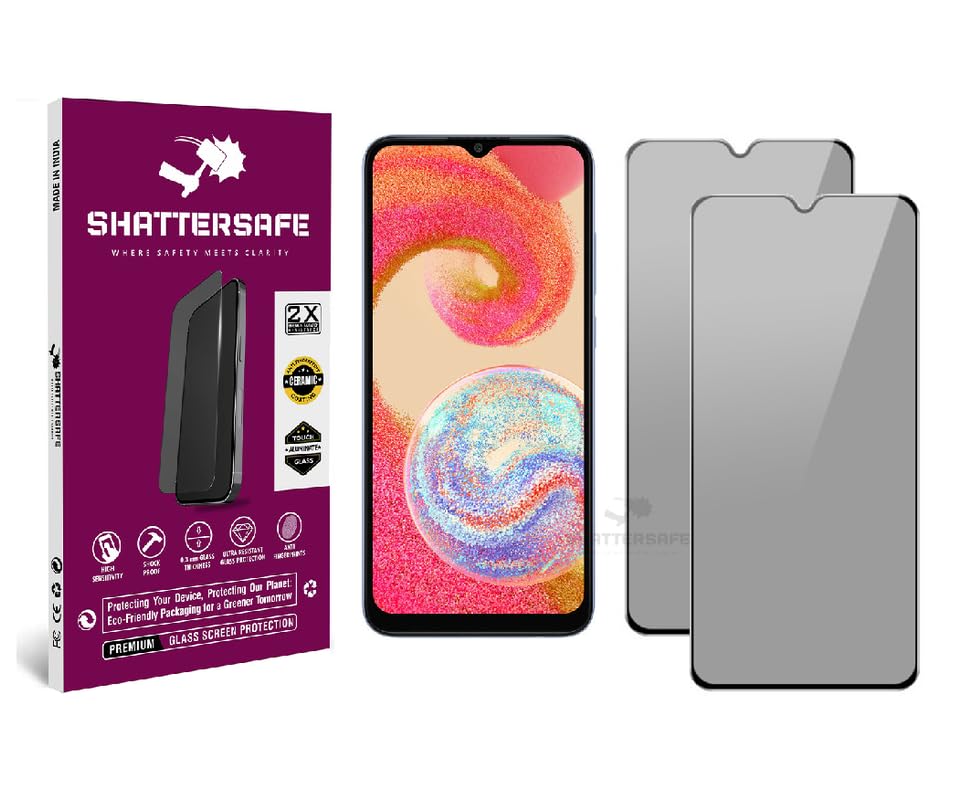Image of Anti-Spy Privacy Tempered Glass Compatible For Samsung Galaxy A04e [Pack of 2]. 9H Hardness, Anti-Scratch, Edge-to-Edge Protection With Easy Installation Kit & Case Friendly Fit.