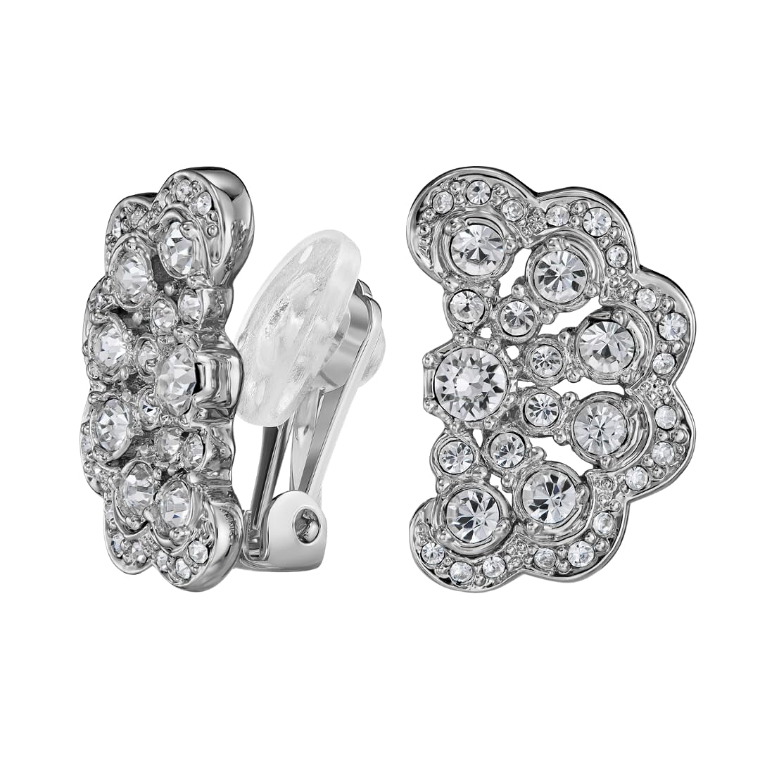 Traveller Ohrclip - Damen - Silberfarben - Blume - Kristalle - Platiniert - 20 x 12 mm - 157747