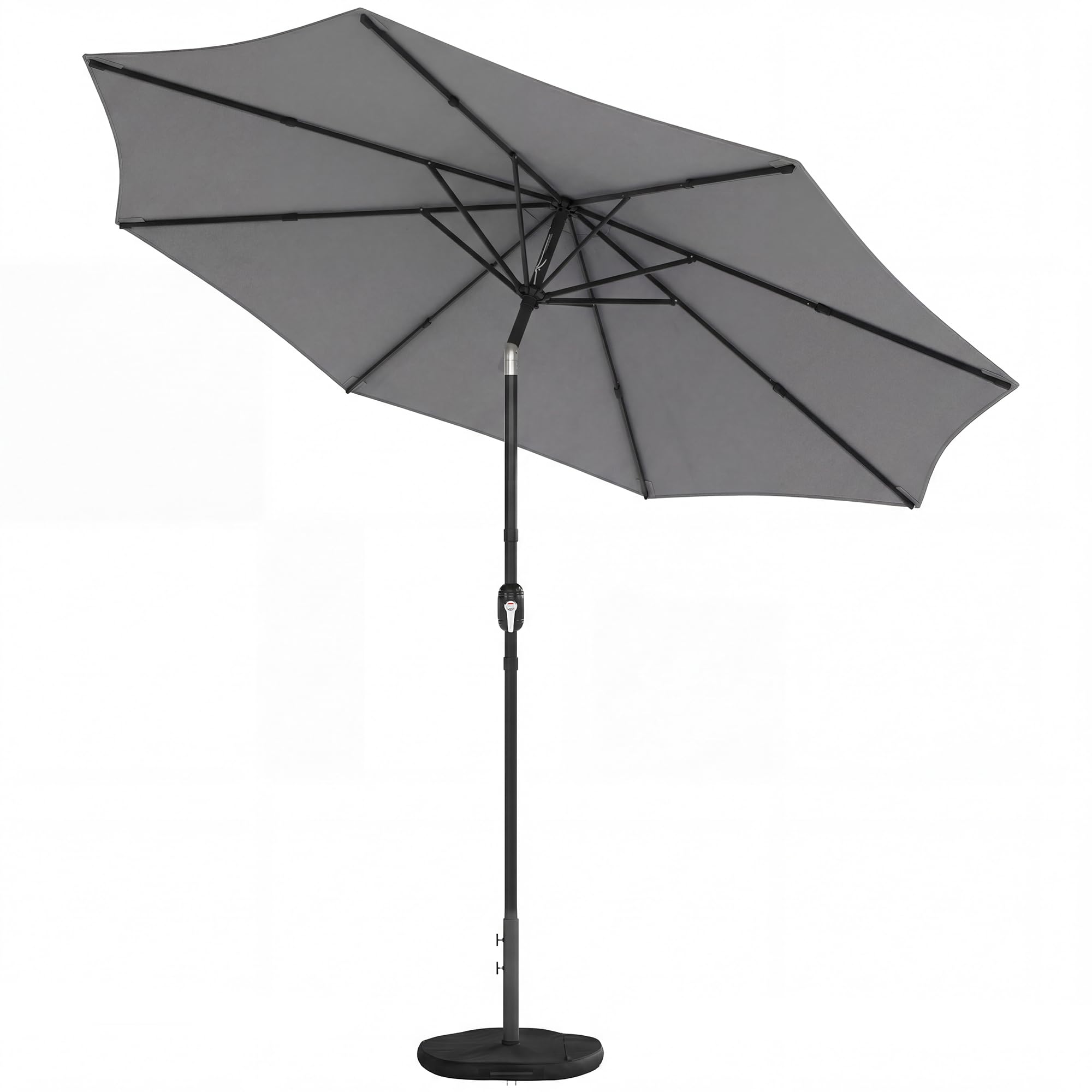 Outsunny 2.7 m Garden Parasol Umbrella with Cross Base and Sandbag, Retractable Ribs, Outdoor Table Market Patio Umbrella Sun Shade with 30 Degree Tilt and Crank, Vent