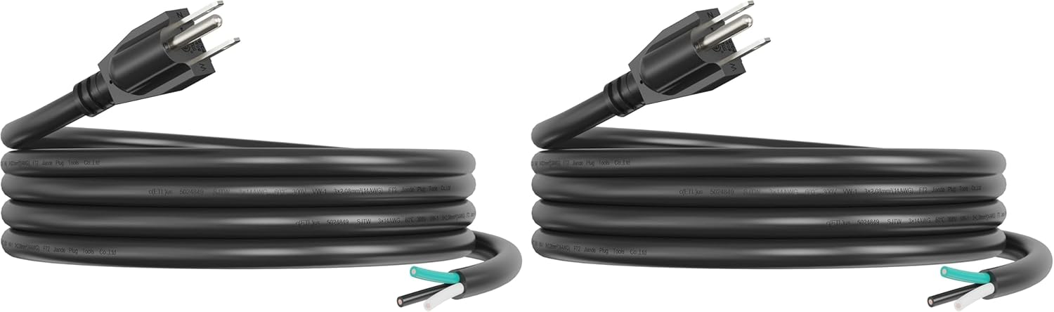 PLUGTUL Replacement Power Cord 10 FT, 14 Gauge, 3 Prong, NEMA 5-15P, 15A 125V 1875W, ETL Listed (Pack of 2)
