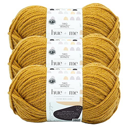 Image of Lion Brand Yarn, Hue + Me Chunky Yarn for Crocheting, Knitting, and Crafts, Mustard, 3 Pack