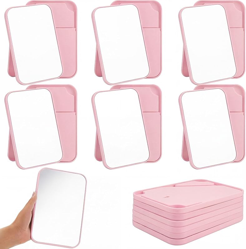 Cinnvoice Espelhos de maquiagem dobráveis com suporte, rosa, 20,32 cm x 13,46 cm, pacote com 12