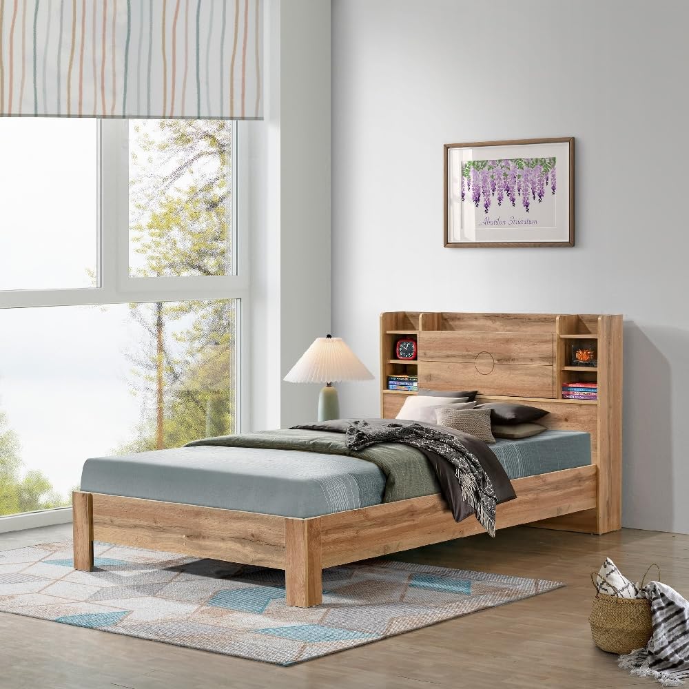 Home Box Carnation Smart Twin Bed with Storage Headboard - 120x200 cm