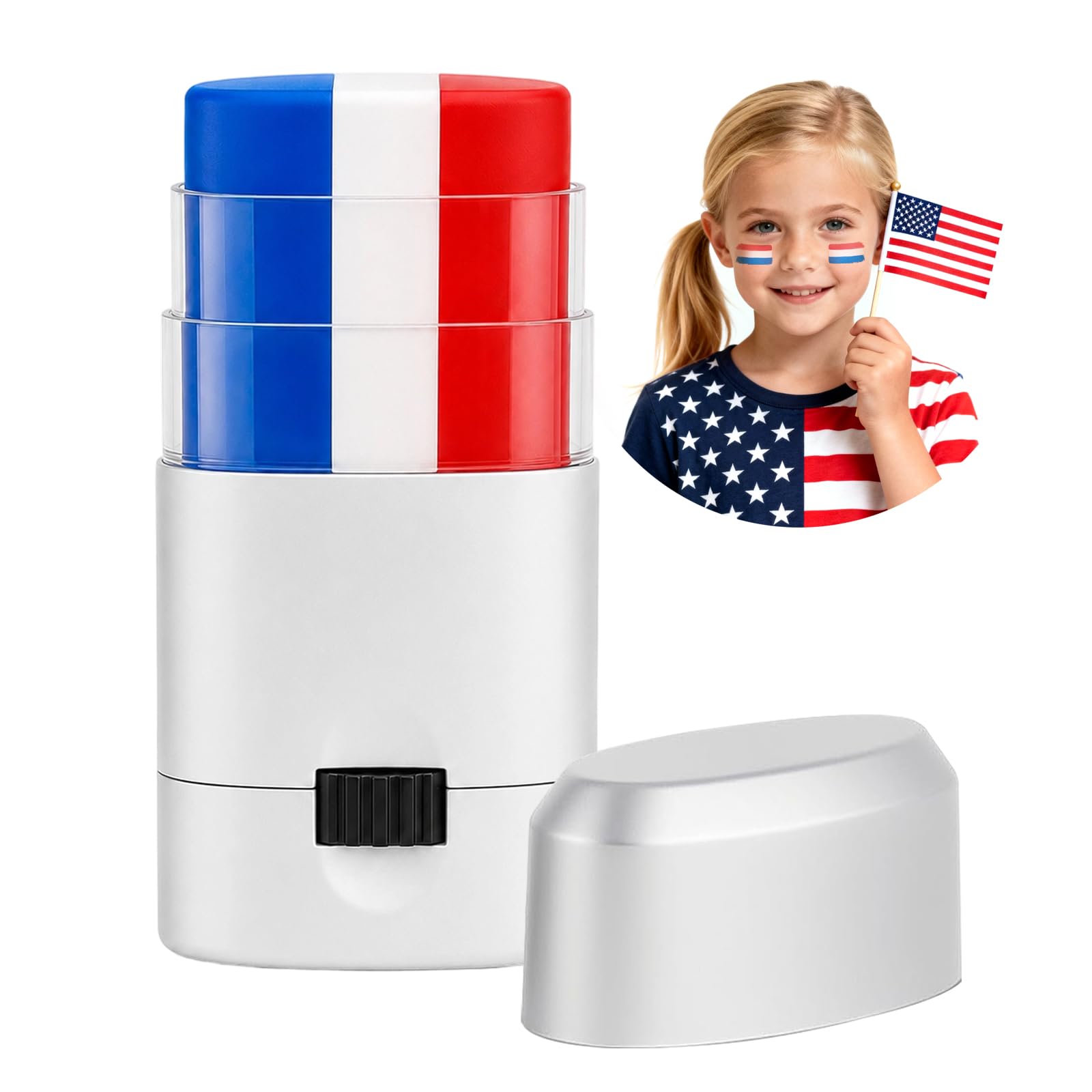 Go Ho Red White and Blue Eye Black,Patriotic USA Flag Face Body Paint for Game Day,4th of July Accessories,250 Anniversary USA Makeup,Eye Black Stick for Baseball Party Favors Red White and Blue Single