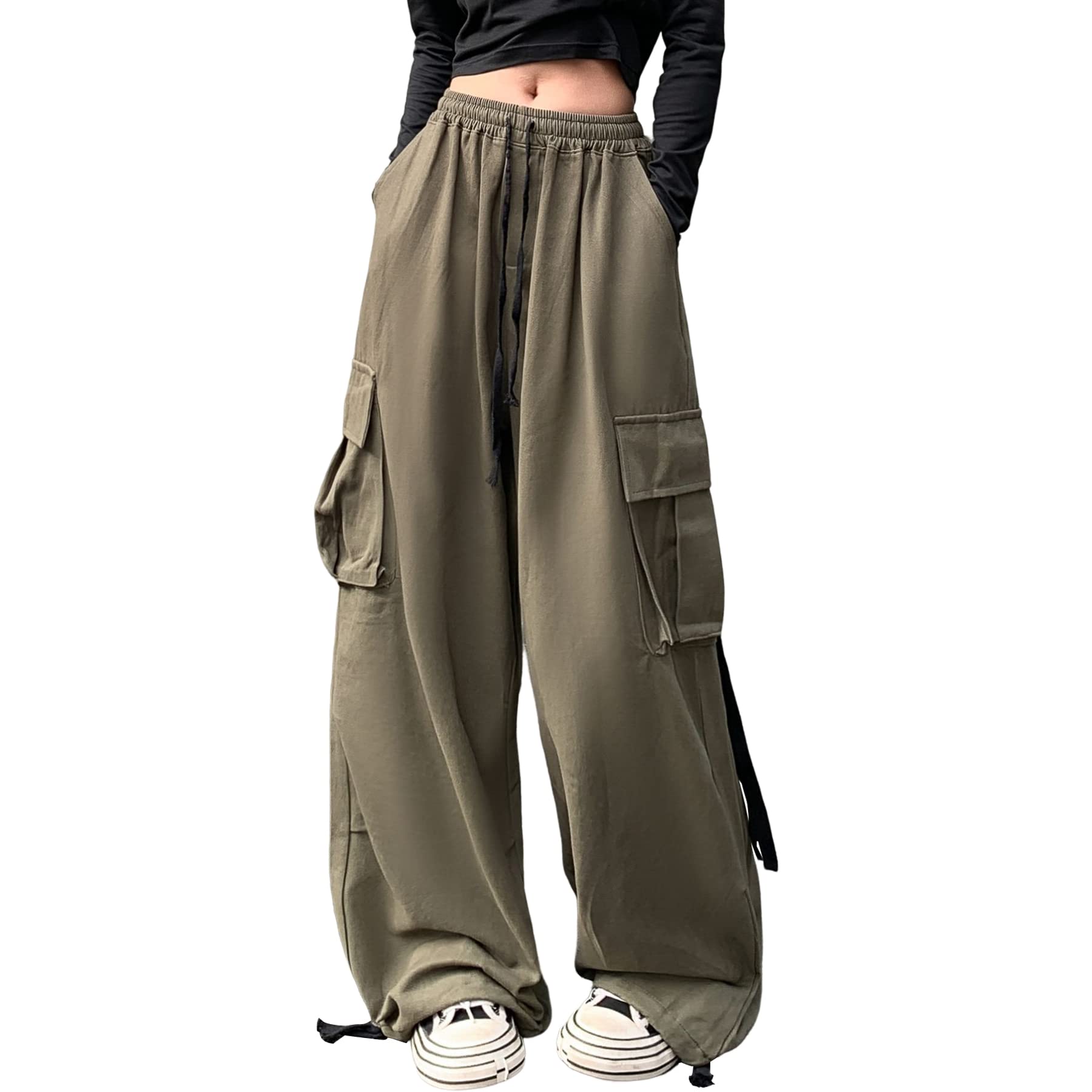 Linsennia Parachute Pants Y2k Cargohose Damen Baggy Hose Mädchen Weite Cargo Pants High Waist Streetwear