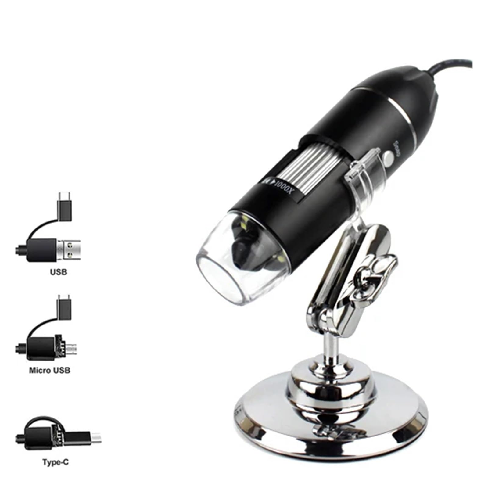 Professional USB Digital Microscope 1000X 1600X 8 LEDs 2MP Electronic Microscope Endoscope Zoom Camera Magnifier+ Lift Stand(3 IN 1 mini Bracket)