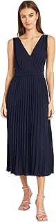 Elegant V-Neck Sleeveless Pleated Midi Wedding Guest Dresses for Women
