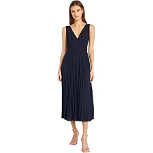 Donna Morgan Womens Elegant V-Neck Sleeveless Pleated Midi Dress for Women | Wedding Guest Dresses for Women