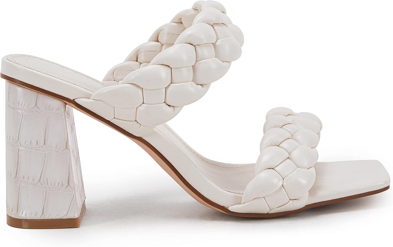 Syktkmx Womens Braided Heels Sandals Chunky Block Heel Double Strap Summer Dressy Sandal - Image 4