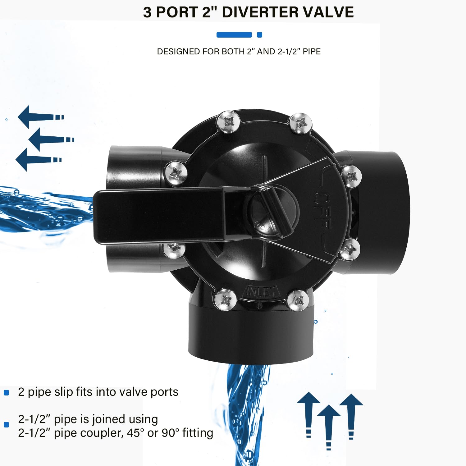 Válvula desviadora de 3 puertos de 2 pulgadas con tubo de PVC compatible con piscina de suelo, bañera y sistema de spa pieza de repuesto para 263028
