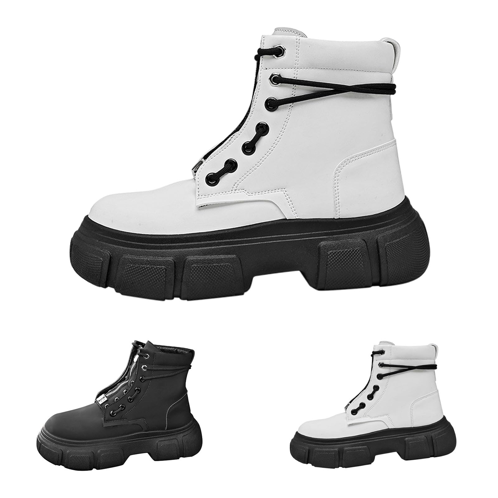 Ankle Boots Damen Leder Stiefeletten Mit Schnürung Plateau Biker Boots