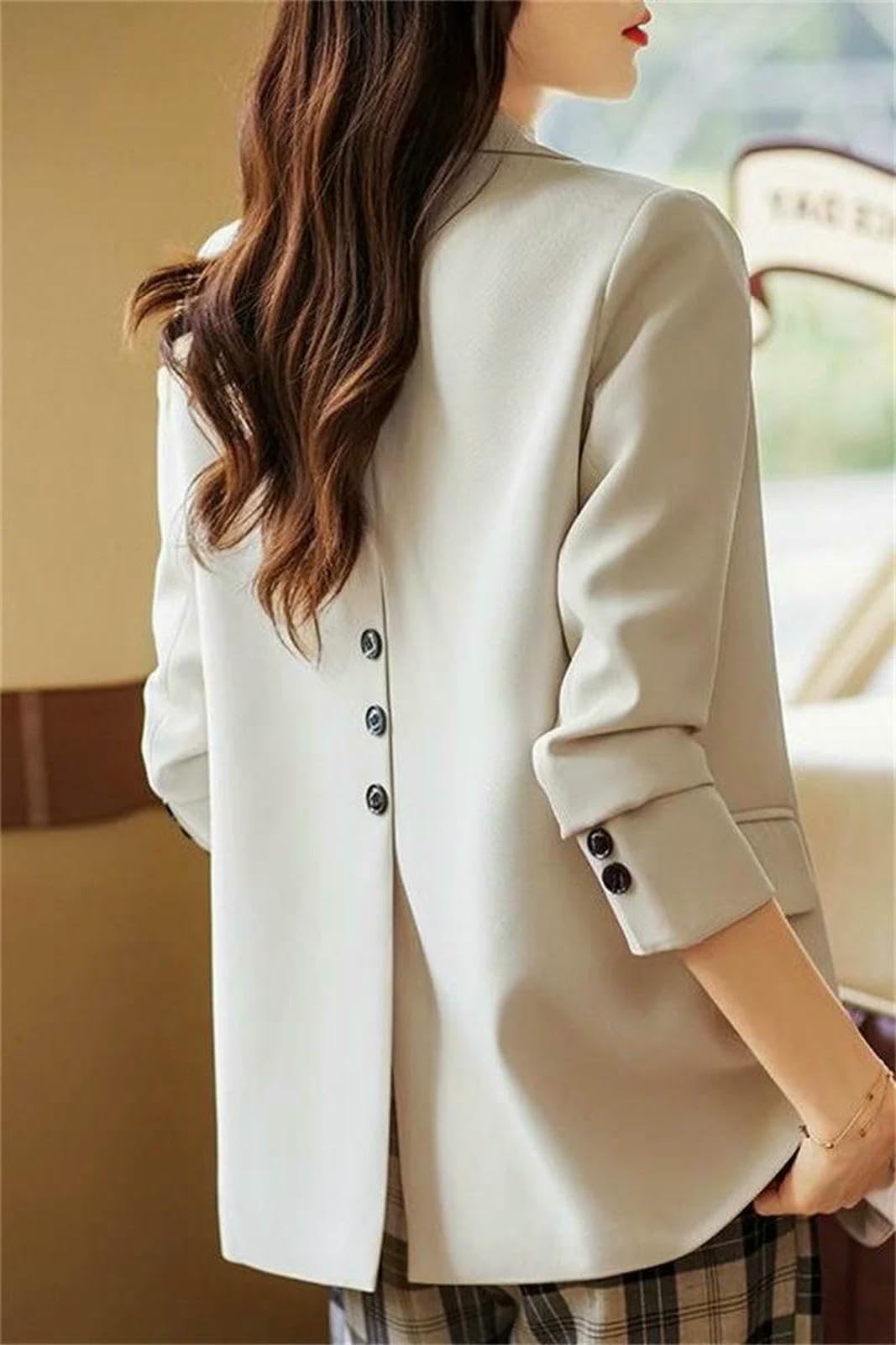 Strickjacke Damen Beliebte Neue Frauen Freizeit Hintere Gabelanzug Mantel Frauen Frühling Herbst Langarm Blazer Jacke Chic Blazer-cremefarben-XXL