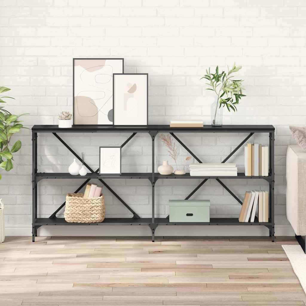 SXZenSpace Console Table Black Oak 160 x 30 75 cm Modern Engineered Wood Hallway Display Unit with Plank Shelves Robust & Minimalist for Living Room, Corridor and Bedroom