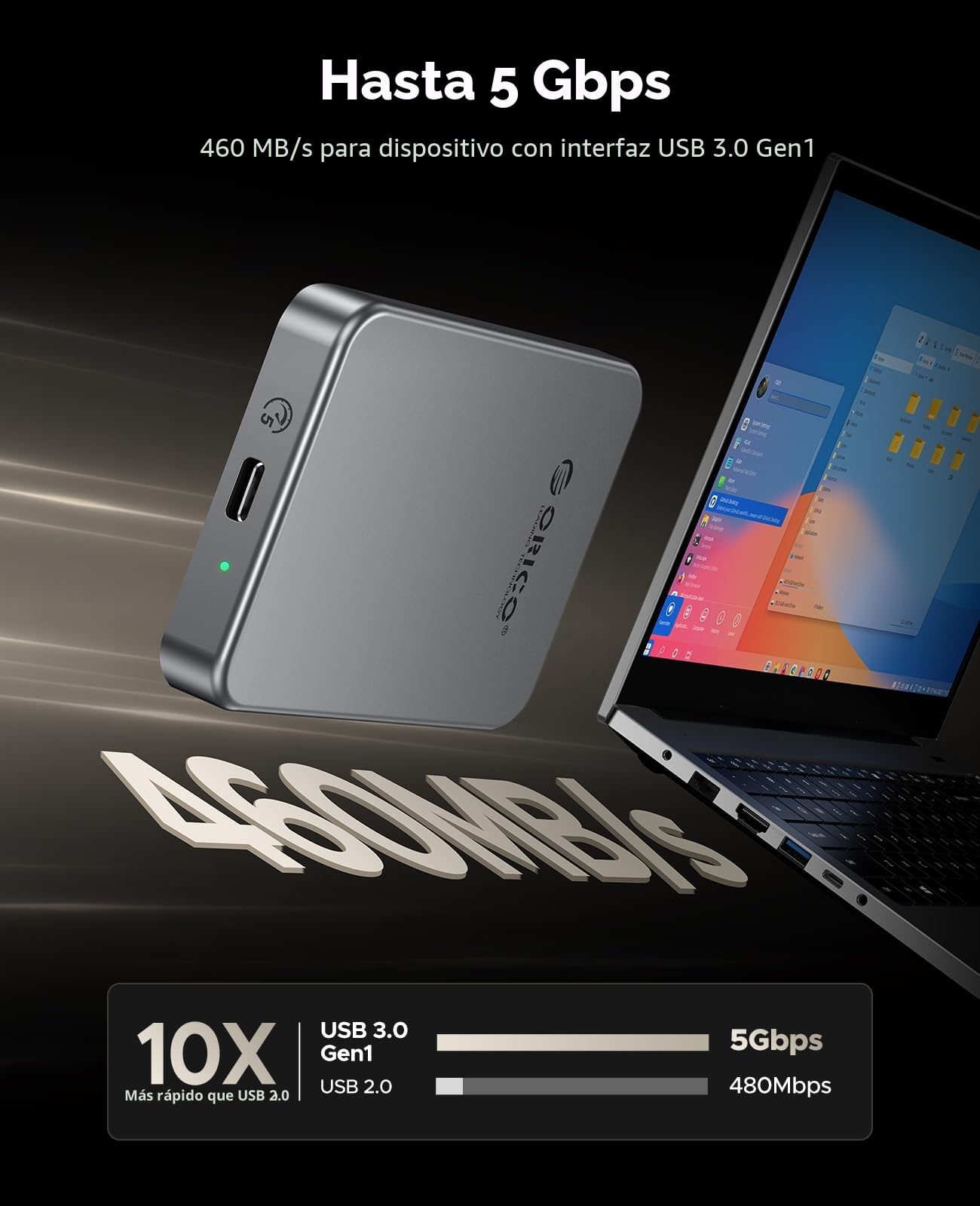 ORICO 1 TB SSD Magnético Portátil, 4K 120 fps ProRes HDR Graba y Almacena, USB3.2 Gen1 hasta 460MB/s, USB C&A 2 en 1 Cable, SSD Externo Compatible con iPhone 16/15 Pro MAX, Tablet, Ordenador - K5PLUS