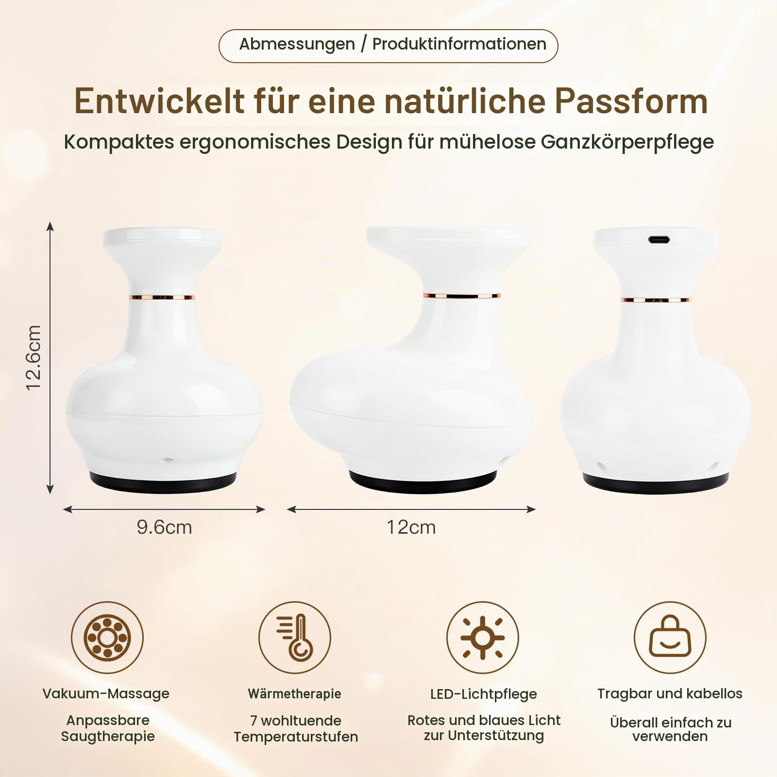 BEE&FLOWER Massage 4-in-1 Massagegerät gegen Cellulite - Schröpfgerät Elektrisch mit Saugstufen & Wärme, Anti-Cellulite & Straffung, Tragbar & USB-C Aufladung für Bauch Taille Arme Beine