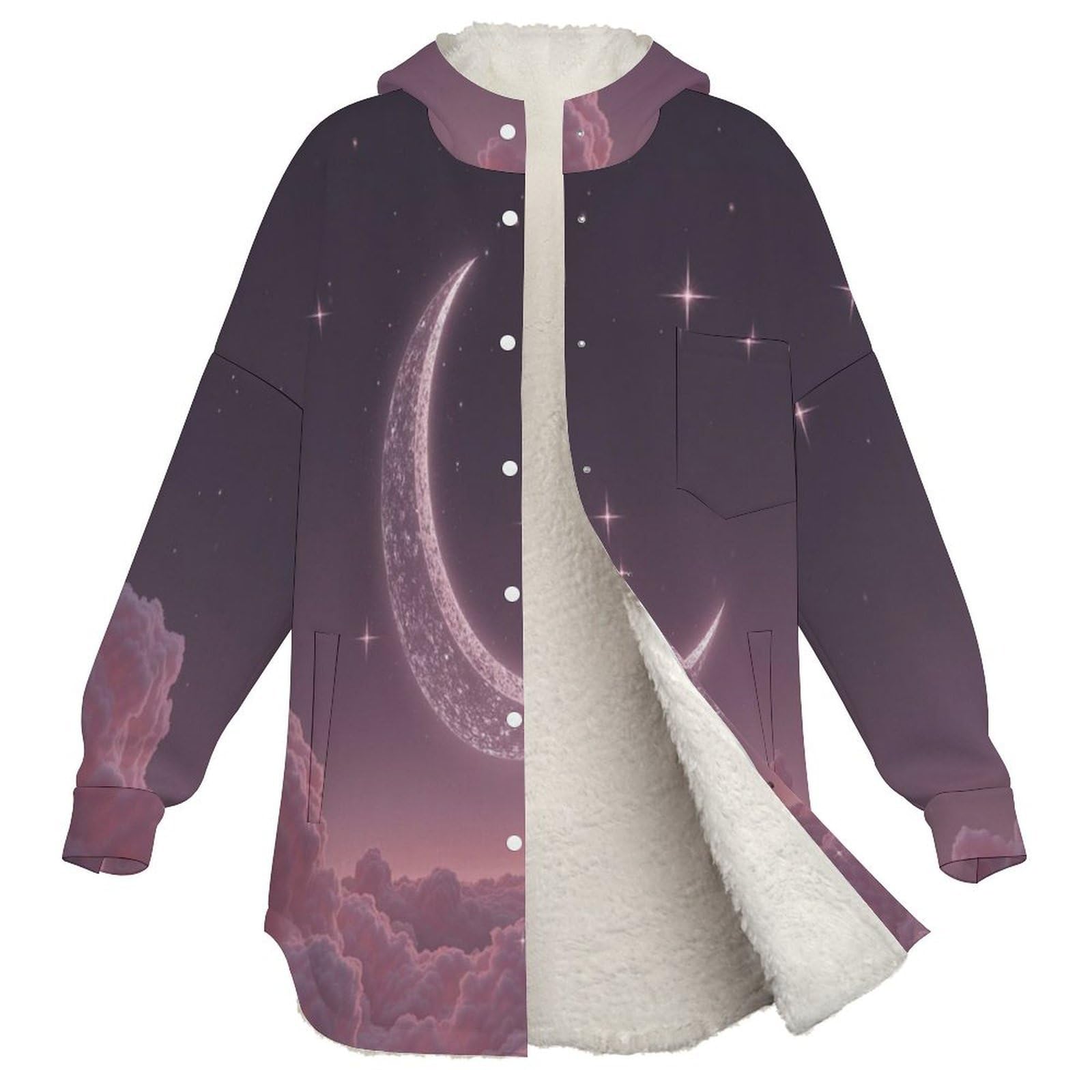 Sudadera Invierno con Capucha de Forro Polar Mujer Nubes De Cielo De Ensueño Cálido Hoodies a Manga Larga Felpa Sudadera con Bolsillos, Rubor