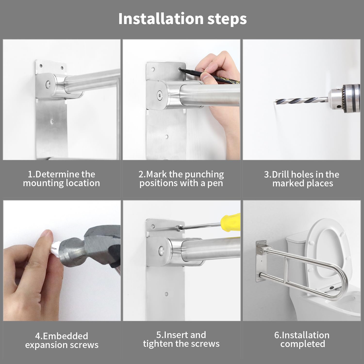 Barra Baño Minusválido, Barra Abatible 60cm, Agarrador Ducha Personas Mayores, Acero Inoxidable, Asidero de Seguridad para Baño, Soporta Hasta 350kg