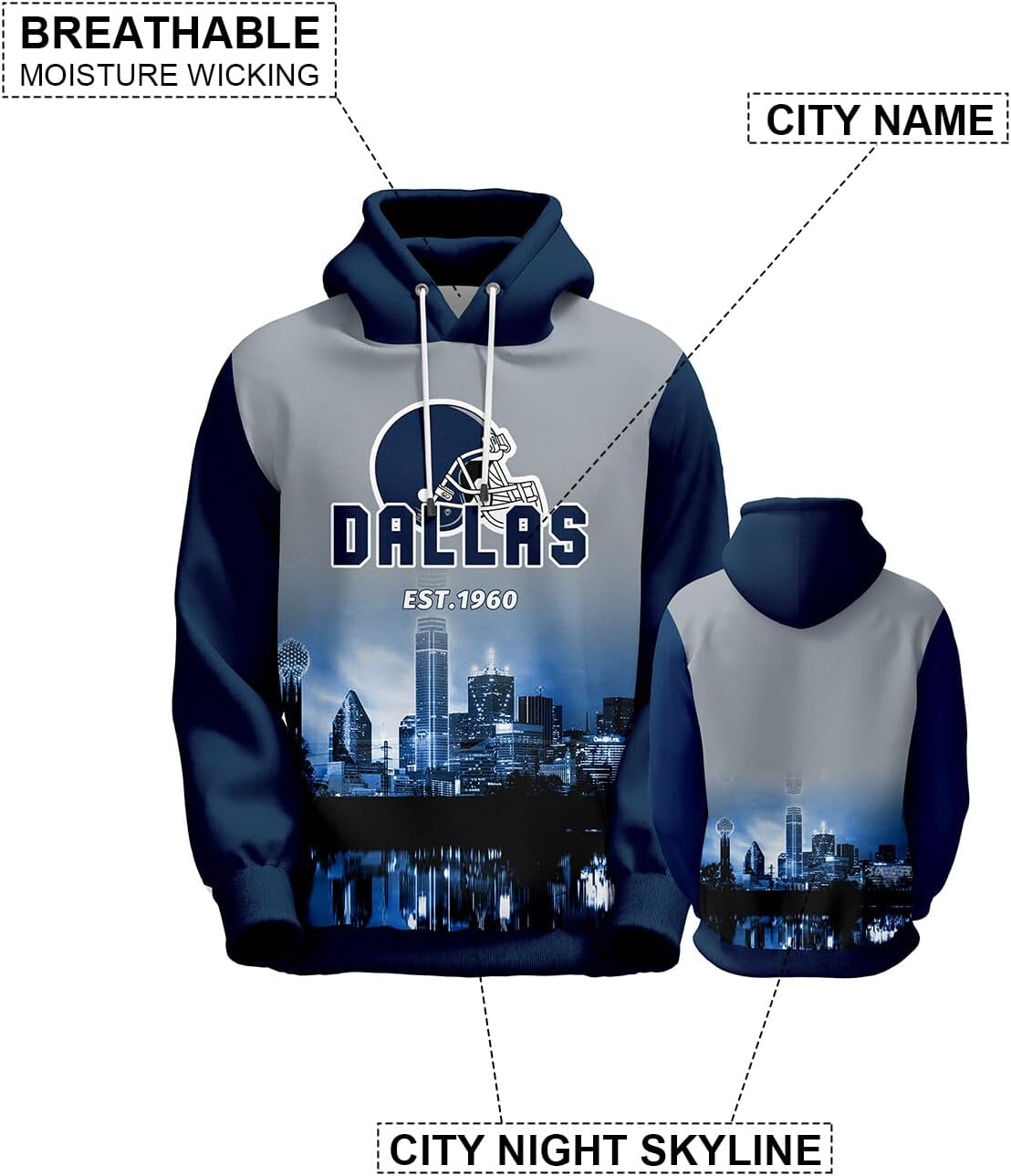 Men's Hoodie Football Fans Gifts for Men, Spring or Fall Breathable Pullover Hooded Sweatshirt Sport Top, Soft & Smooth