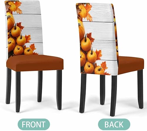 Miniatura 3 de Savannan Funda para silla de comedor, Acción de Gracias, otoño, naranja, calabaza, hoja de arce, vintage, granja, tablones de madera, fundas